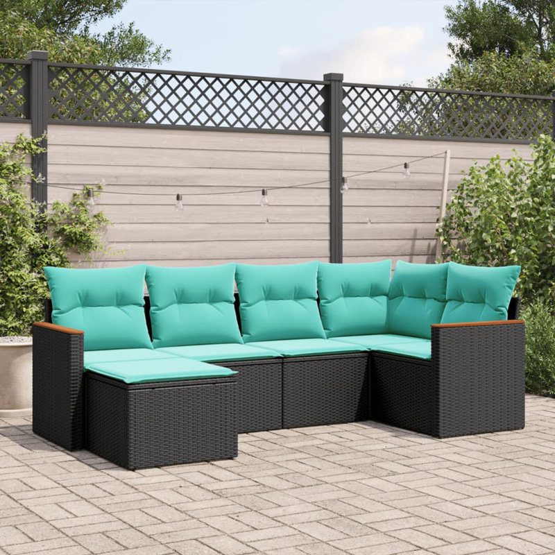  Ensemble de canapé de patio 6 pièces avec coussins en rotin de polyester noir