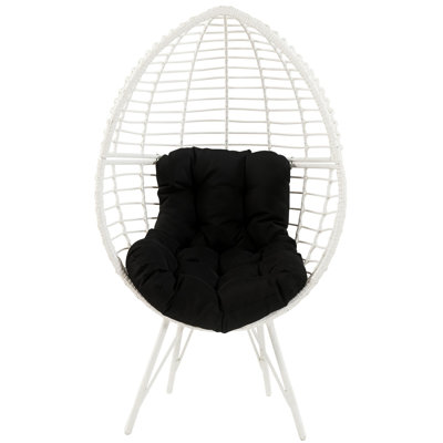 Relaxing Outdoor Patio Chair With White Cushion - Black And Stylish Garden Foam-Filled Black/White