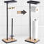 Porte-papier hygiénique sur pied avec tablette de rangement, métal noir, plateau en bambou, assemblage facile, porte-rouleau supplémentaire inclus, design moderne