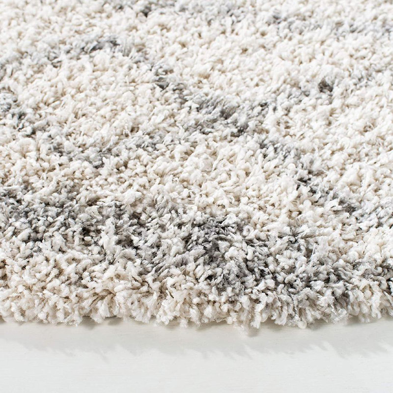 Tapis performance géométrique à poil long de luxe 400 Mckamey, Rond 6 pi 7 po