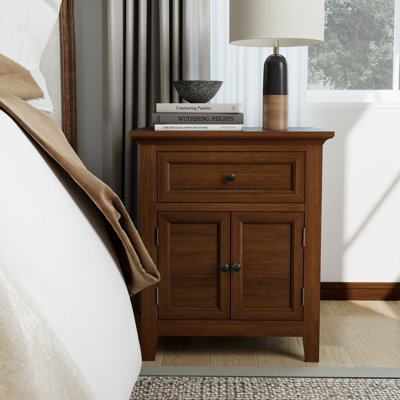 Solid Wood Nightstand,End Table with Drawer & Door, Timeless Classic Side Table for Bedroom, Living Room or Home Offices