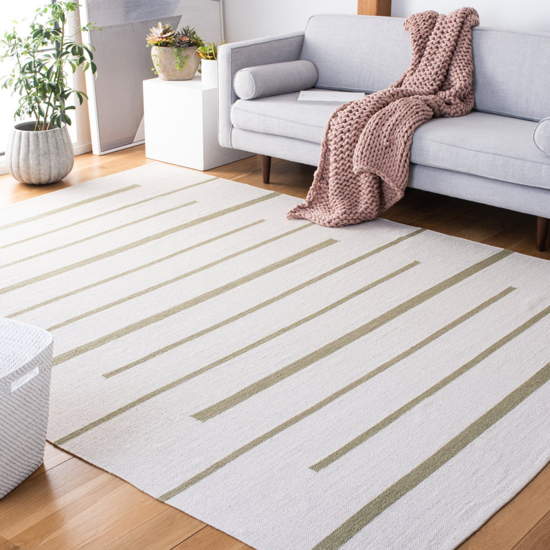 Estref Hand Woven Cotton Striped Rug, Rectangle 8' x 10'