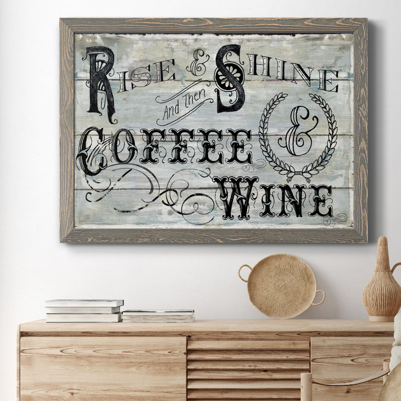 «Rise Shine Wine», reproduction d'art textuel sur toile, H 37,5 po x l 27,5 po x P 1,5 po, Gris