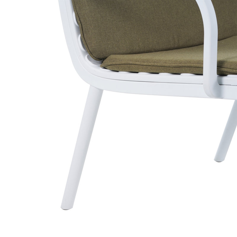 Causeuse d'extérieur en PP Luna, structure blanche avec coussin vert Luna, Vert, Blanc