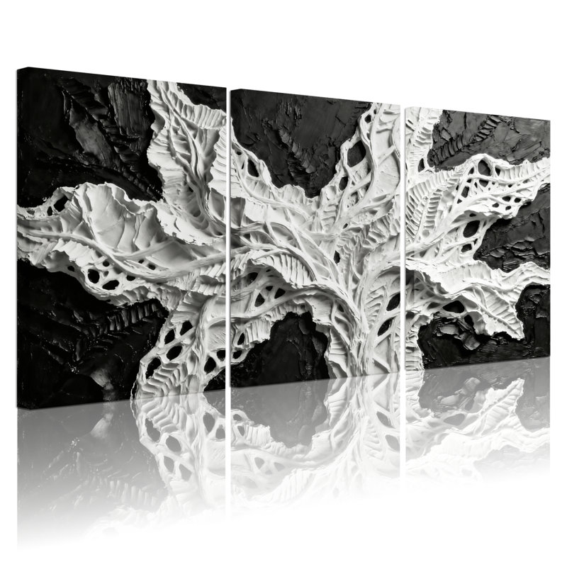 Abstrait abstrait corail noir et blanc, ensemble de 3 impressions sur toile, H 18 po x l 36 po