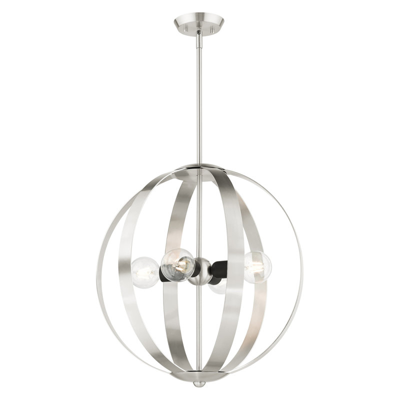 Maubray 4 - Light Dimmable Lantern Globe Chandelier, Brushed Nickel