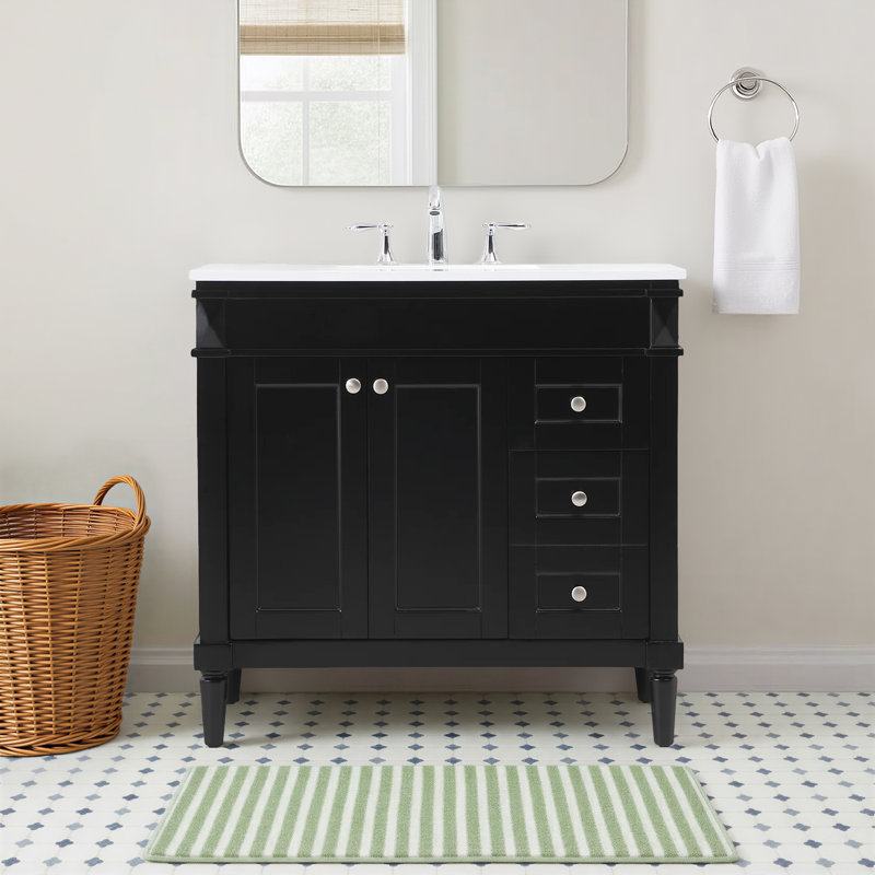 Readington 42'' Single Bathroom Vanity with Engineered Marble Top, Black