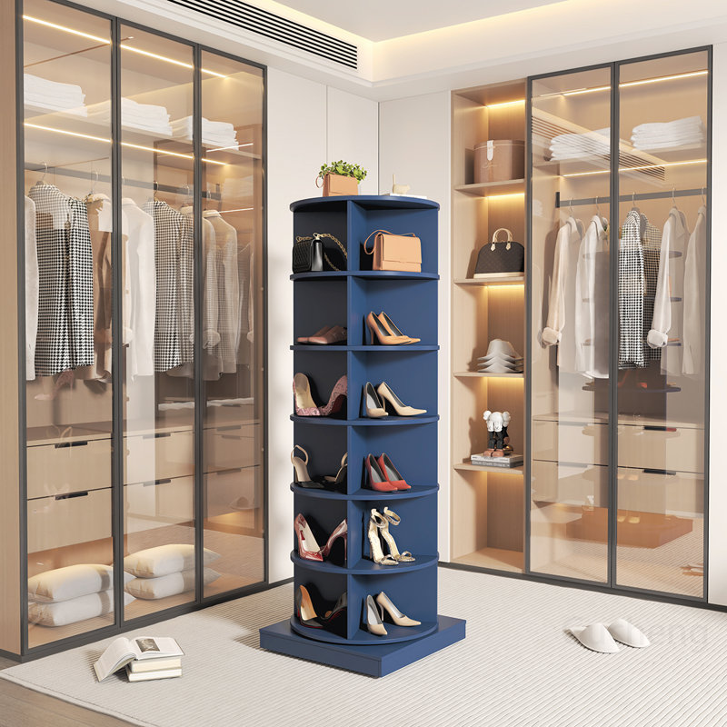 Versatile Rotating Shoe Cabinet with Space-Saving Design for Organized Homes, Blue