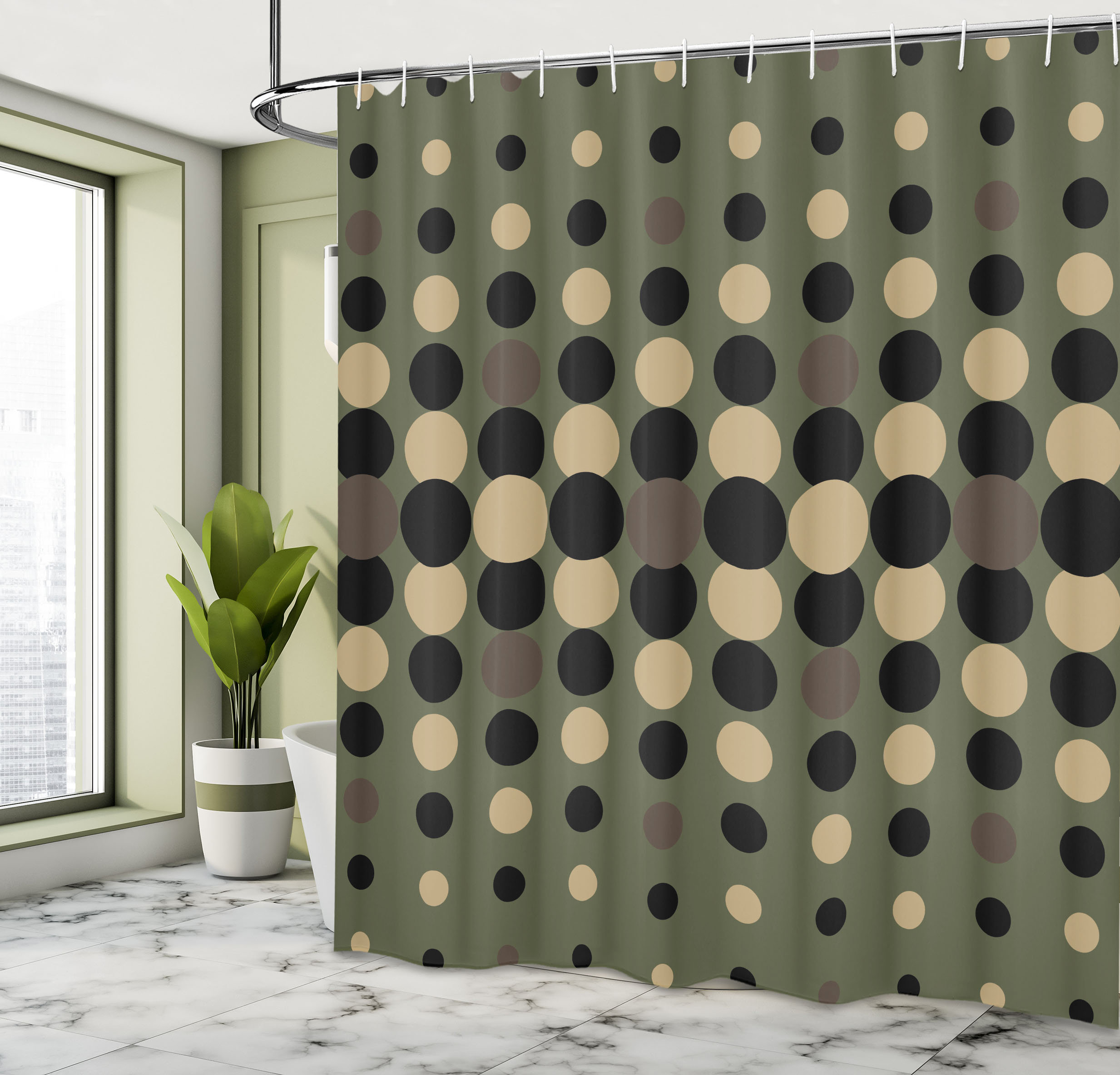 East Urban Home Olive Green Shower Curtain Halftone Circles Multicolor