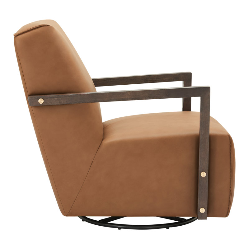 Ricki Wood Arm Swivel Accent Chair, Aline Butternut Genuine Leather