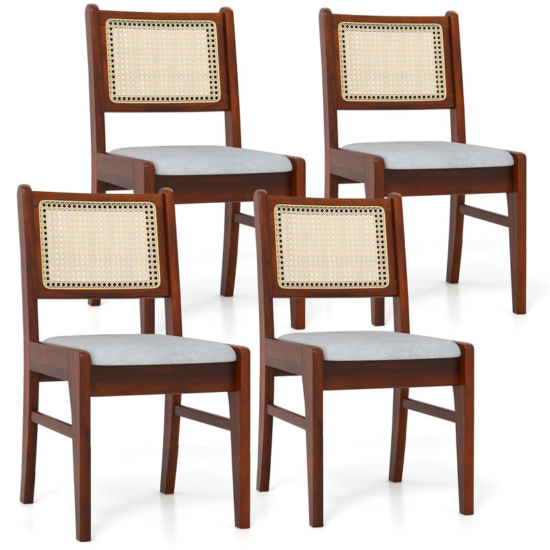 4 chaises de salle à manger rembourrées avec cadre en bois d'hévéa