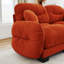 Canapé orange en forme de L à 2 places en chenille plissée orange avec 2 repose-pieds, accoudoirs arrondis courbés et 2 coussins ronds-2140703868