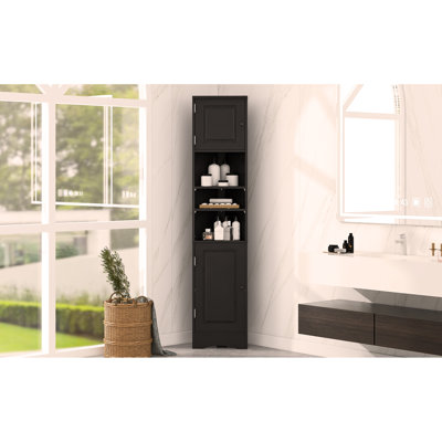 Armoire de coin multifonctionnelle, armoire de rangement haute avec deux portes, armoire d'appoint