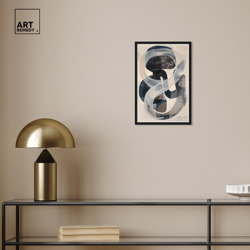 Abstract Black and Gray Canvas Art with Black Frame, 16" x 11"