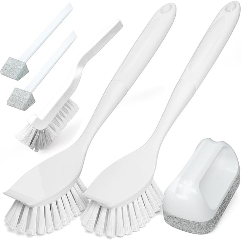 Ensemble de brosses à vaisselle, tampons à récurer pour le nettoyage, tampons à récurer et brosses à récurer pour la cuisine, la casserole et l'évier de cuisine (blanc)