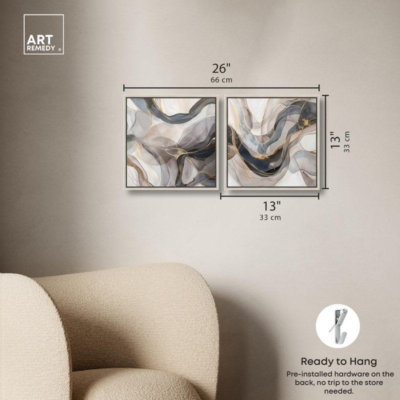 «Gleaming Horizons Duo» par Art Remedy, cadre argenté, 12 x 12, H 13 po x l 13 po, Silver Frame