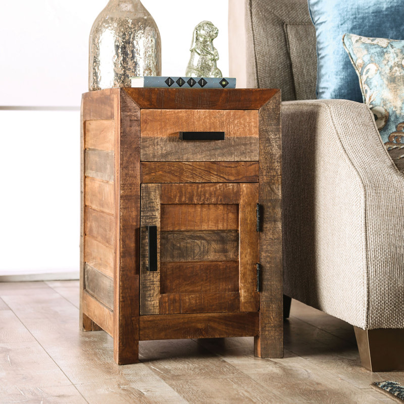 Table d'appoint en bois de manguier avec rangement 25,59 po Puaina