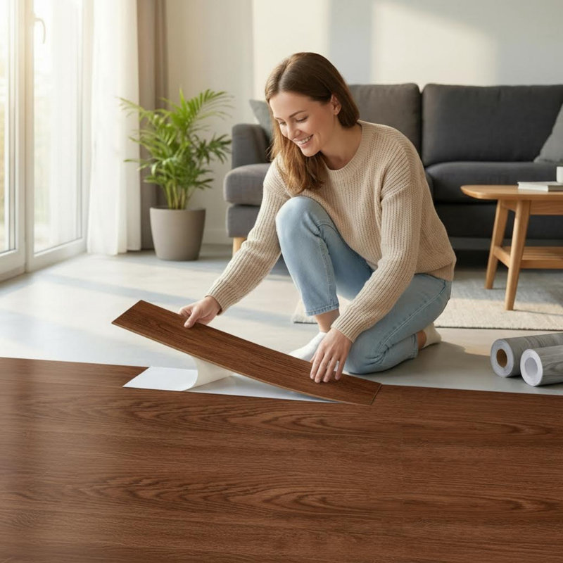 Peel And Stick PVC Vinyl Plank Flooring – 6" X 36" Self-Adhesive Wood Grain Floor Tiles, Easy DIY Installation For Garage, Basement, Low-Traffic Spaces(1Mm 54PCS Cover 81 SQ.FT)