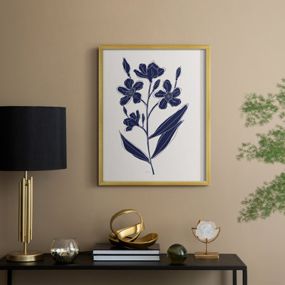 Indigo Botanical Study I, reproduction encadrée - bois massif