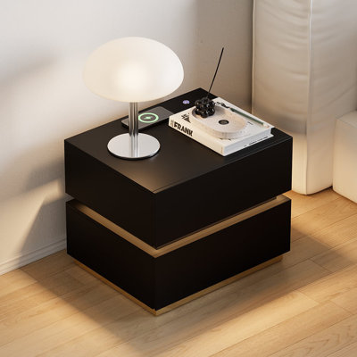 Davaun Modern Smart 2-Drawer LED Bedside Table With Wireless Charging Station