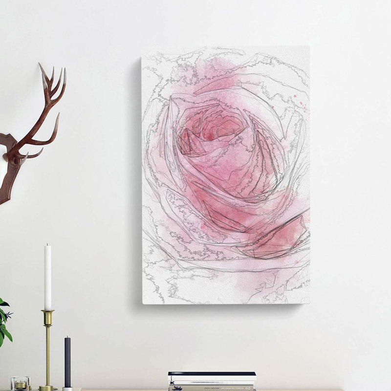 Pink Rose Petals in Abstract - Wrapped Canvas Drawing - Wrapped Canvas, 91cm H x 60cm W x 3cm D
