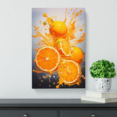 Orange Fruit Action Painting - Wrapped Canvas