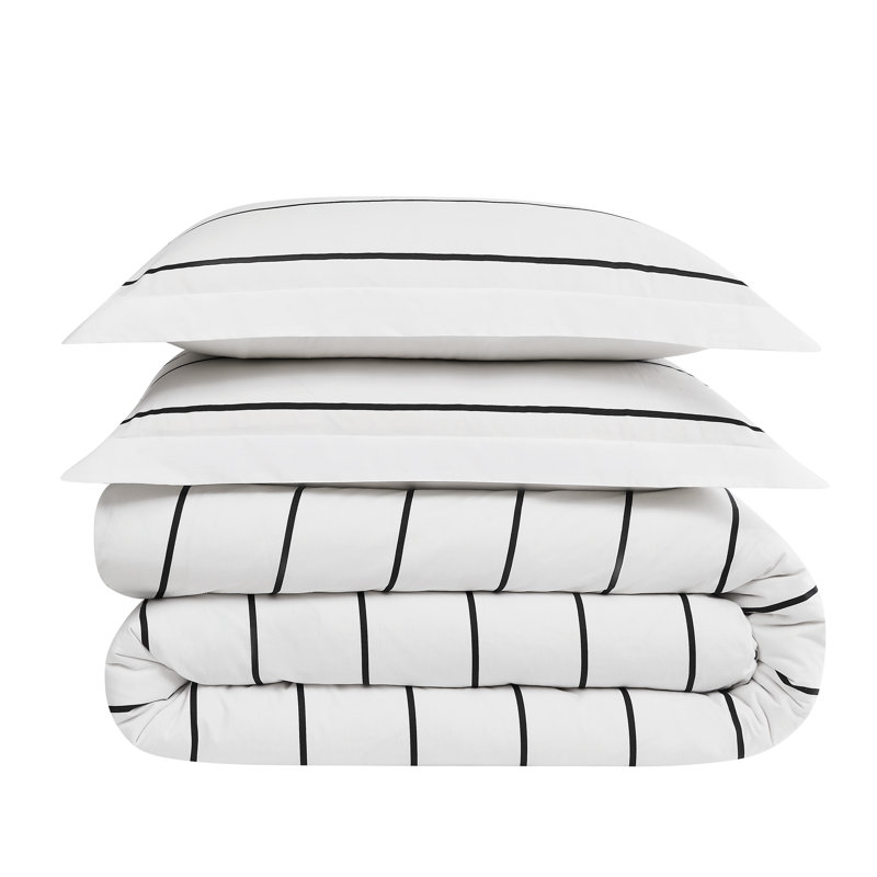 Brooklyn Loom Hayward Stripe Duvet Set, White/Black, King Duvet Cover + 2 King Shams