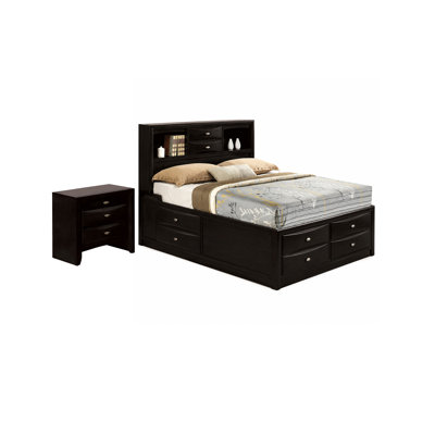 Ensemble de chambre double, noir et nickel, ensemble 2 pièces avec table de chevet