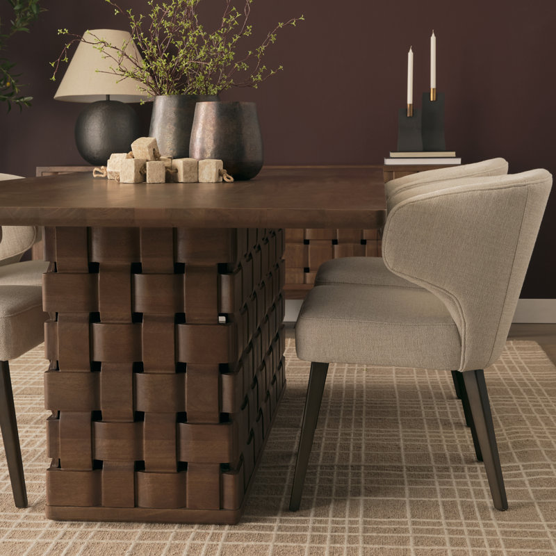 Joaquin 94" Dark Brown Solid Wood Carved Woven Base Rectangular Dining Table