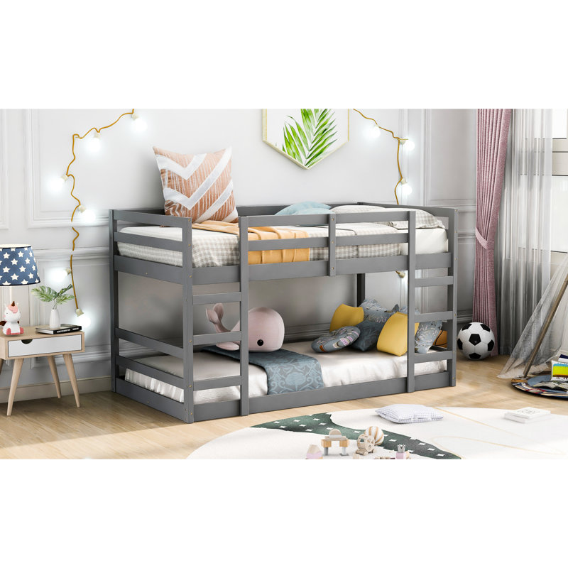 Gray Twin Over Bunk Bed With , Solid Pine Legs, Full - Length Guardrail For Security, Space Saving Small Bedrooms, Slat Kit Included Frame Stability, , Functional In Limited Spaces, Fits Mattresses
