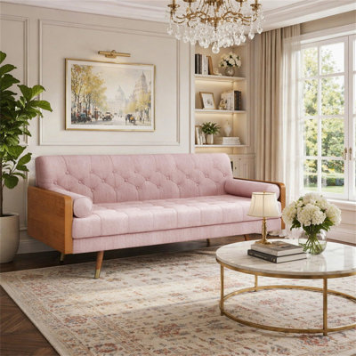 Mid-Century Modern Tufted Fabric Sofa