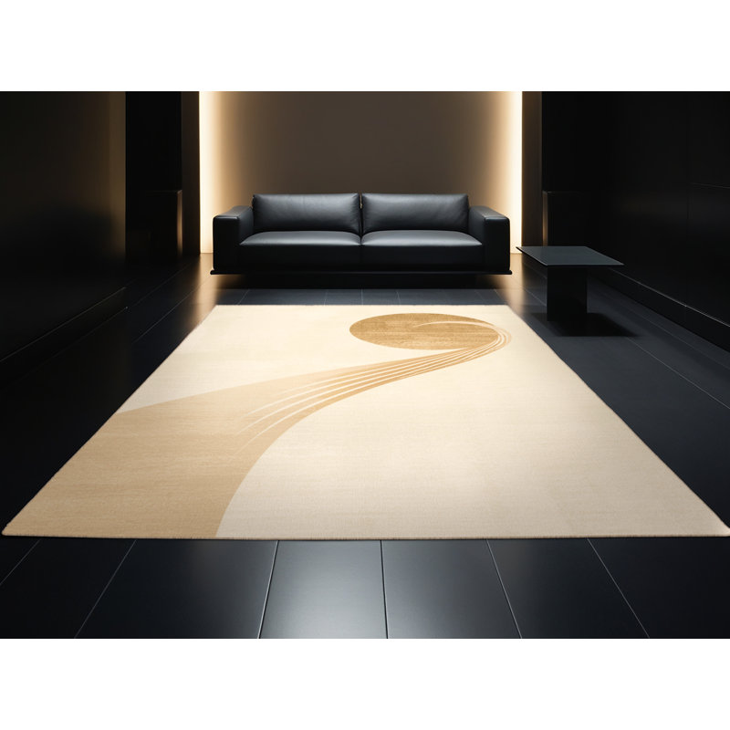 Soft Plush Dunmire Shinobi Clan Symbol Minimalist Area Rug in Beige – Beige Binding, 7x10