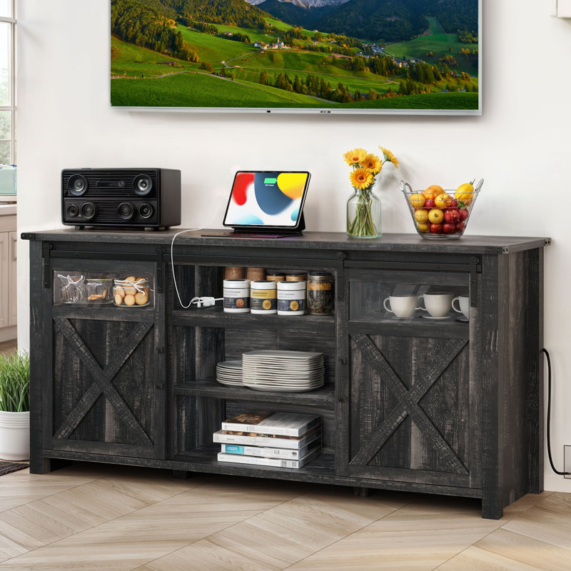 Ermina 66.30'' Farmhouse TV Stand, Media Consoles, Multifunction Sideboard Storage Credenza With Sliding Cabinet Door, Gray
