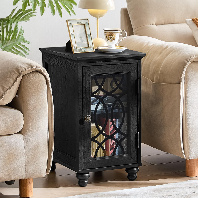Table d'appoint étroite avec rangement en verre, Noir classique, Individuel