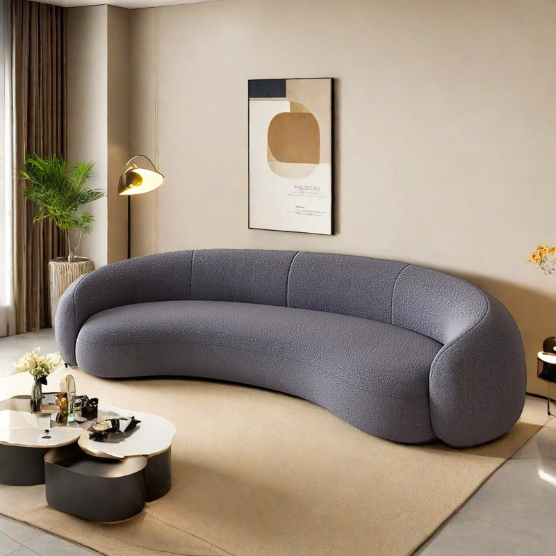 Modern Simple Style Curved Sofa, 26.77" H x 94.49" W x 46.46" D, Blue