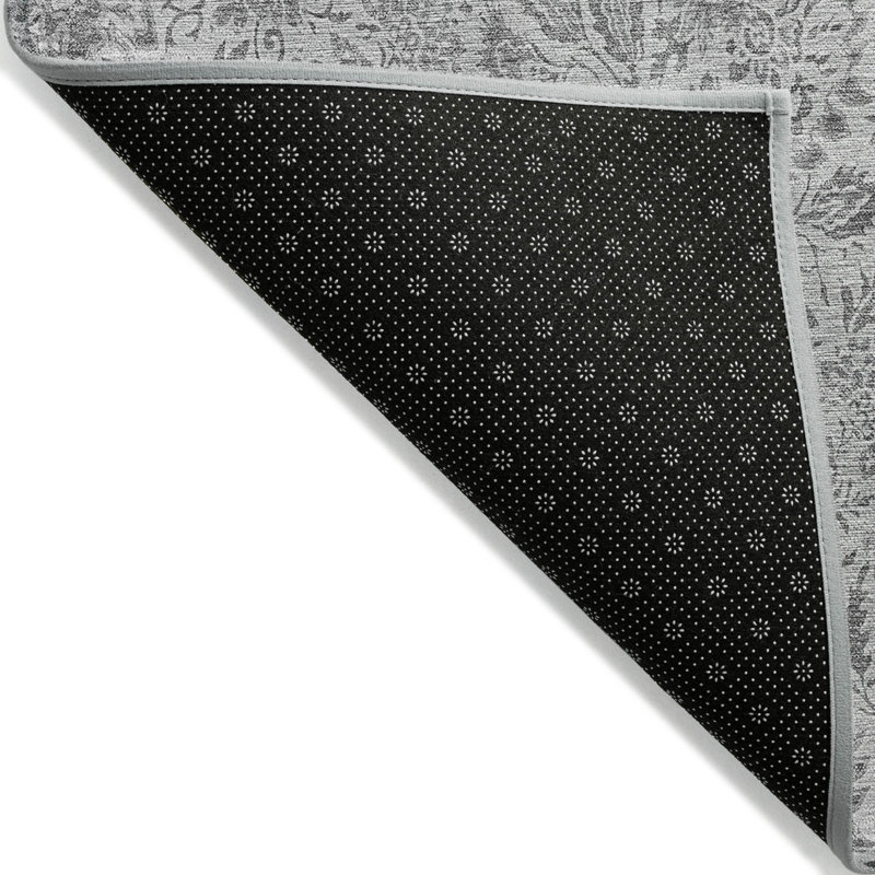 Tapis d'intérieur lavable à motif floral gris 3 pi x 5 pi