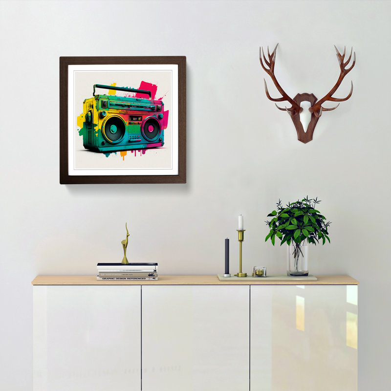 Boombox Color Field Painting - Framed Print, Walnut