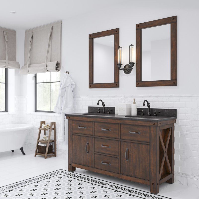 Aberdeen 60'' W Double Vanity, Carrara White, Rustic Sienna