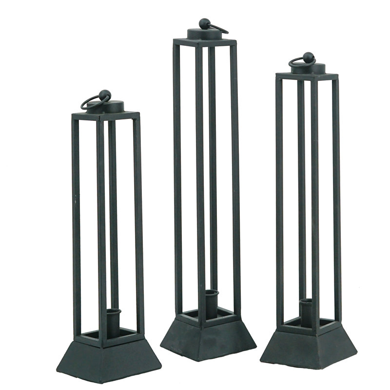 Black Iron Lanterns with Open Design Set of 3 Black