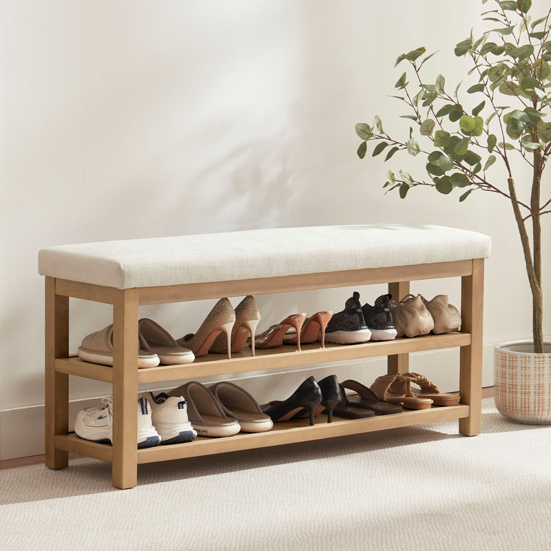 Banc de rangement pour chaussures rembourré Hahnville, H 21,3 po x l 46,1 po x P 13,8 po, Beige
