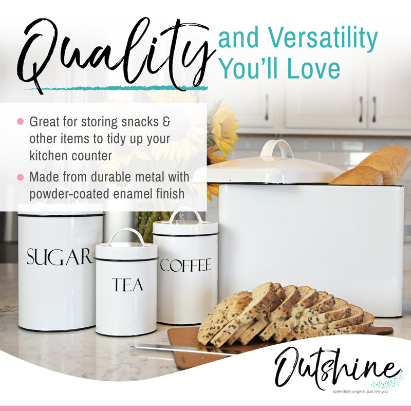 White Metal Vintage Farmhouse Bread Box with Lid