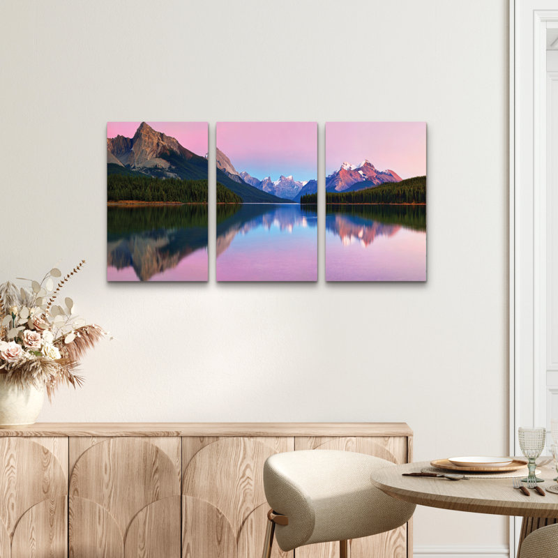 Ensemble de 3 panneaux muraux - «Maligne Lake», art mural sur toile pour le salon, la chambre à coucher ou le bureau 