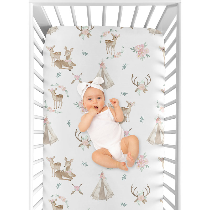 Drap-housse pour lit de bébé à motif floral Deer