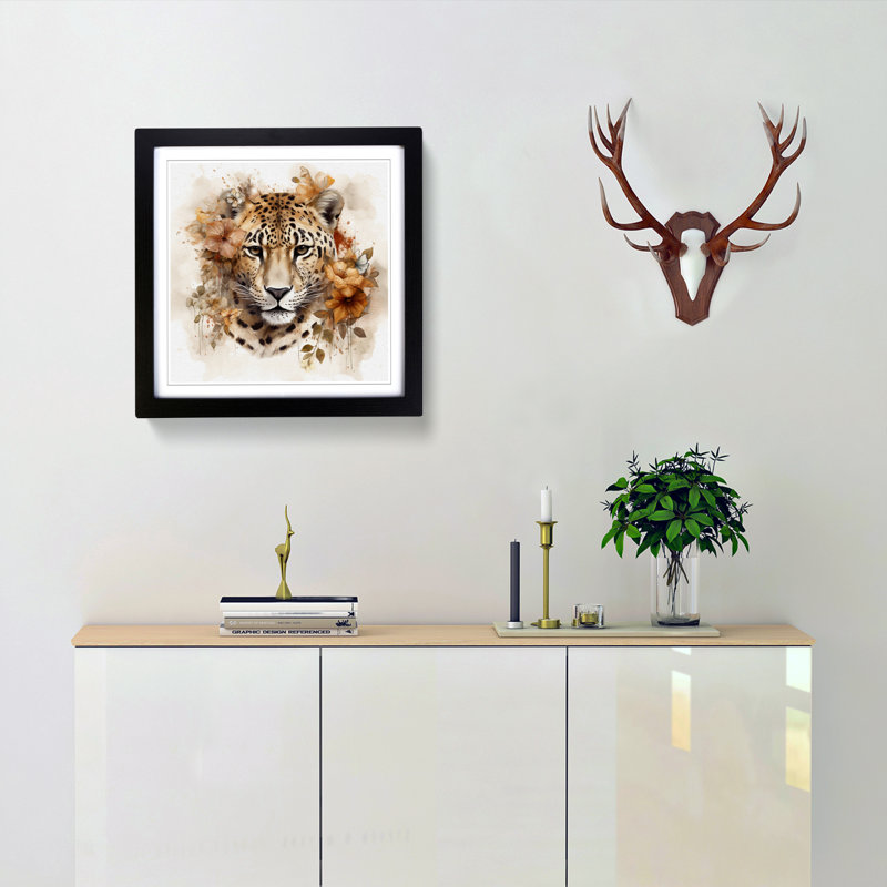 Leopard Floral Art No.2 - Framed Print, Black