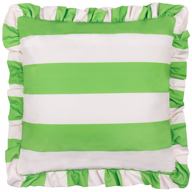 Palm Royale Stripe Ruffle Indoor / Outdoor Striped Square Throw, Pillow Cover Only - No Insert, Green