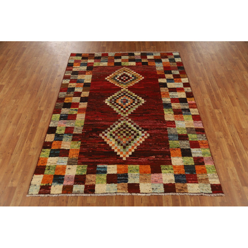 Tapis rouge marocain à carreaux rouges 6 x 8