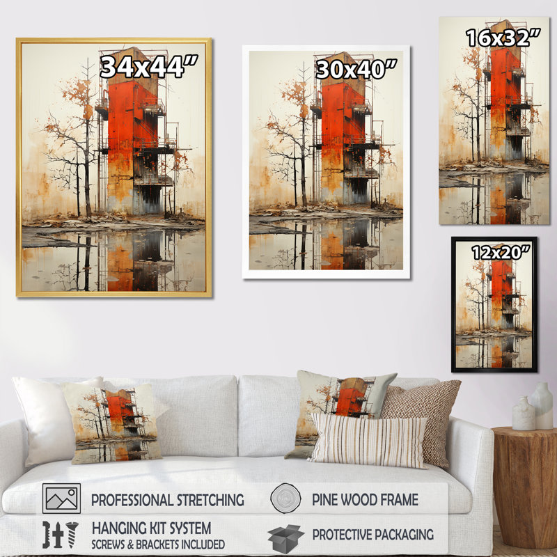 Usine paysage roux résilience - reproduction sur toile, Cadre doré simple, H 20 po x l 12 po x P 1 po