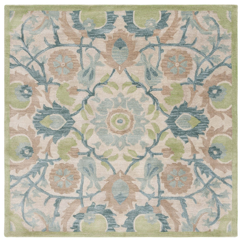 Antiquity Hand Tufted Wool Floral Rug, Square 6'