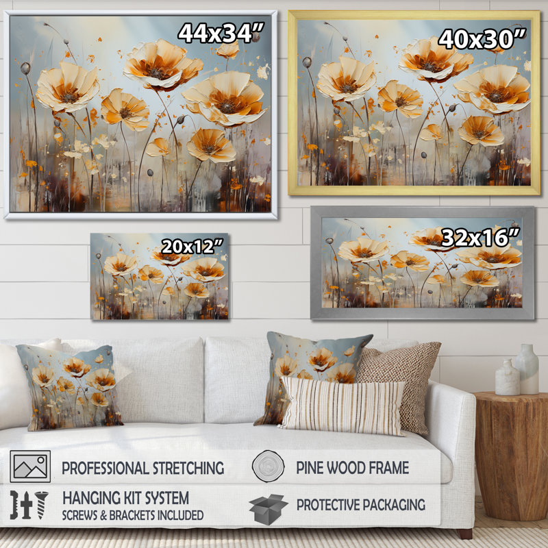 «Yellow and Grey Poppies Spatula», reproduction d'art sur toile, Toile tendue, H 24 po x l 32 po x P 1 po