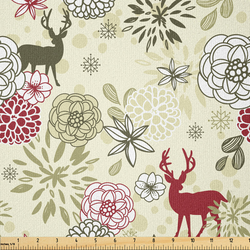 Aliannah Deer Flowers Christmas Fabric